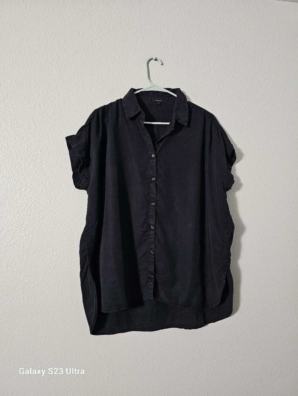 Quince Black Short-Sleeve Button-Down Shirt Sz M